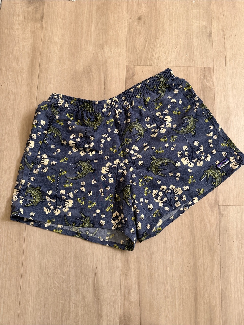 Patagonia Navy Floral Fish Print Athletic Shorts